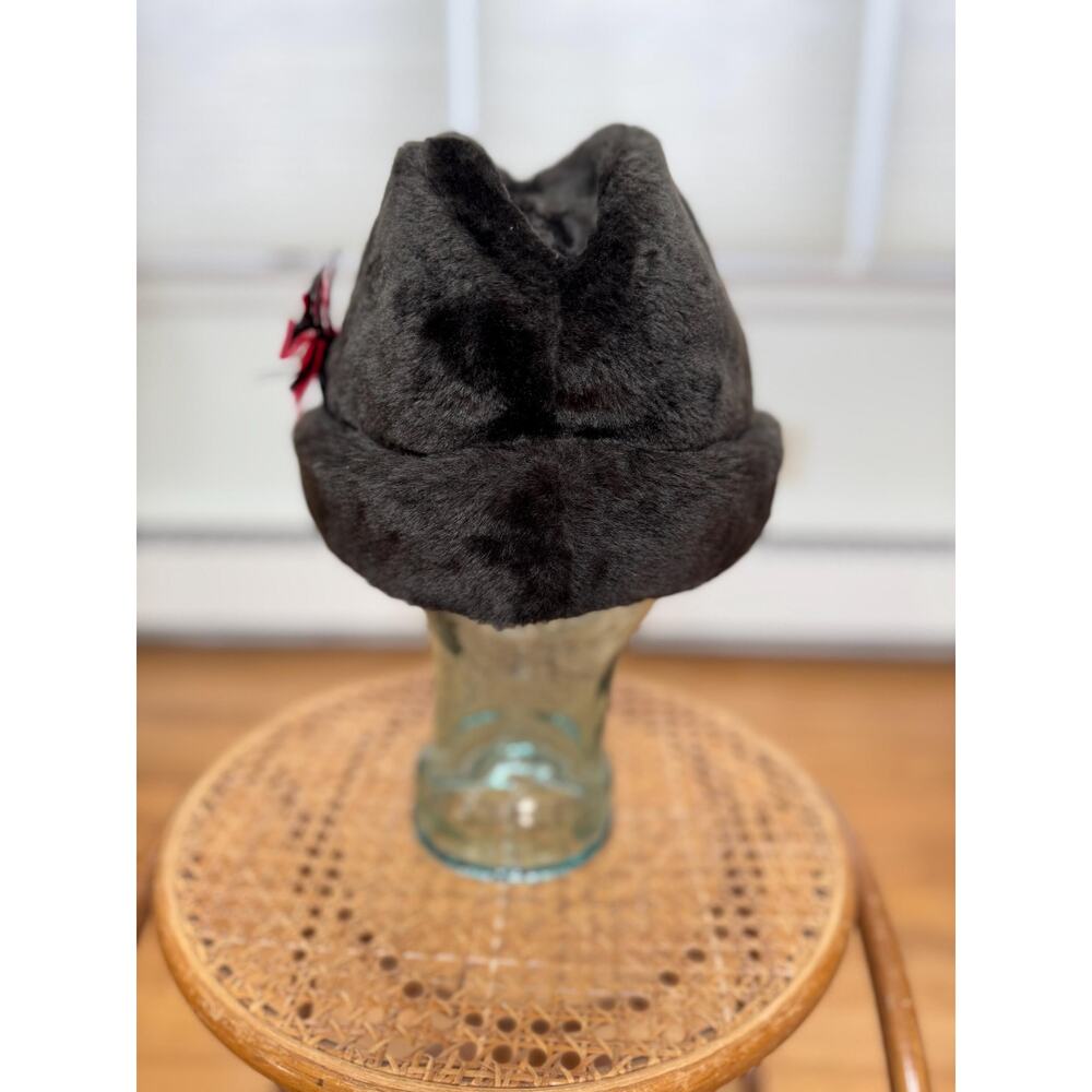 Vintage Mustang Hat, 60s Pony Car, Brown Faux Fur Fedora Red Feather, Size M - Picture 5 of 10